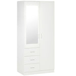 2-Door Wardrobe w/ Adjustable Shelf 3 Drawers for Bedroom, 180cm, White - Home Symphony
