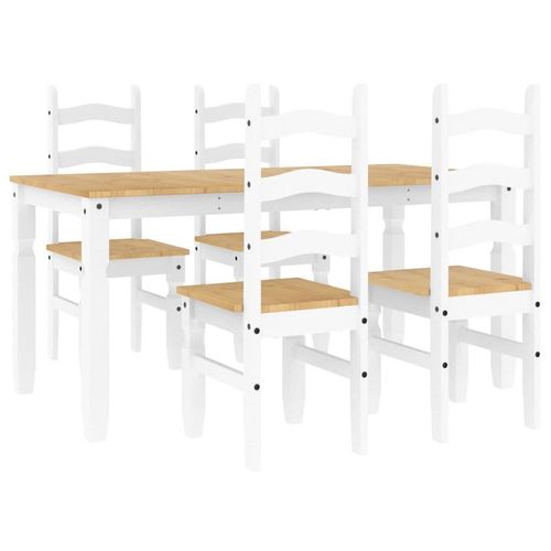vidaXL 5 Piece Dining Set Panama White Solid Wood Pine - Home Symphony