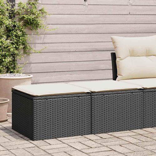 vidaXL 2 Piece Garden Sofa Set with Cushions Black Poly Rattan Acacia - Home Symphony