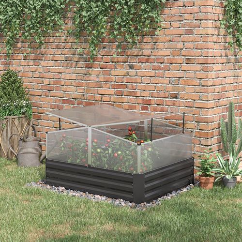 Outsuuny Galvanised Raised Garden Bed with Greenhouse and Cover, Dark Grey - Home Symphony