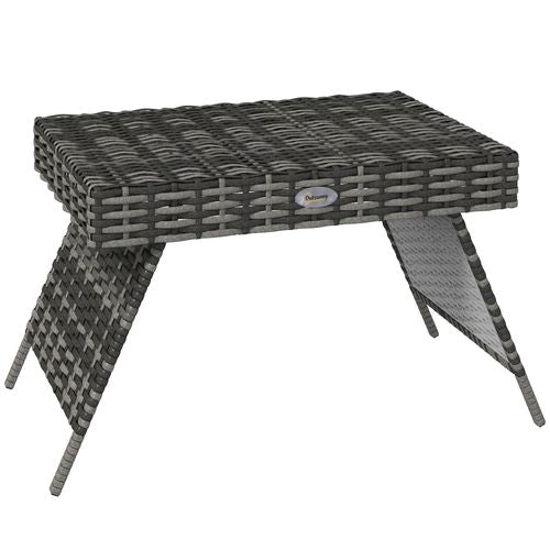 Outsunny Foldable Outdoor Coffee Table, Metal Frame Rattan Side Table, Grey - Home Symphony