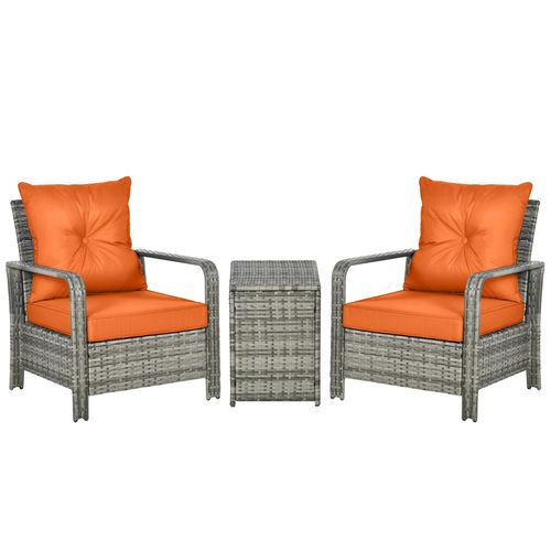 3 PCs PE Rattan Garden Sofa Set w/ 2 Chairs & Storage Table Orange - Home Symphony