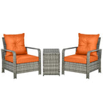 3 PCs PE Rattan Garden Sofa Set w/ 2 Chairs & Storage Table Orange - Home Symphony