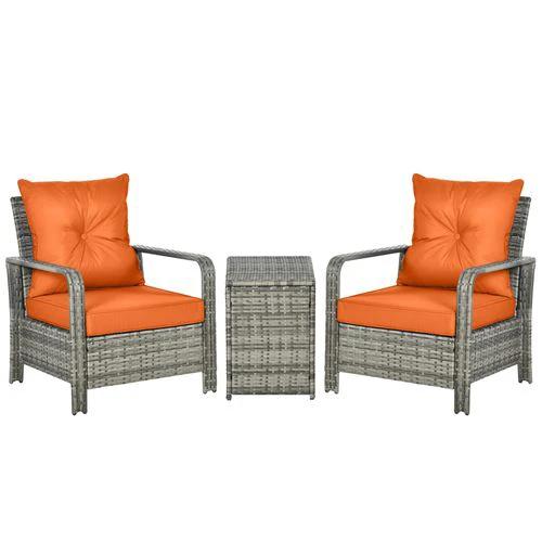 Outsunny 3 PCs PE Rattan Garden Sofa Set w/ 2 Chairs & Storage Table Orange - Garden Sofa Sets