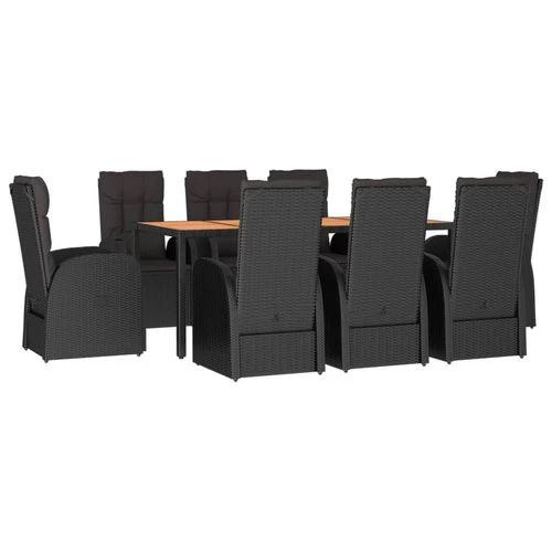 vidaXL 9 Piece Garden Dining Set Black Poly Rattan&Solid Wood Acacia - Garden Set