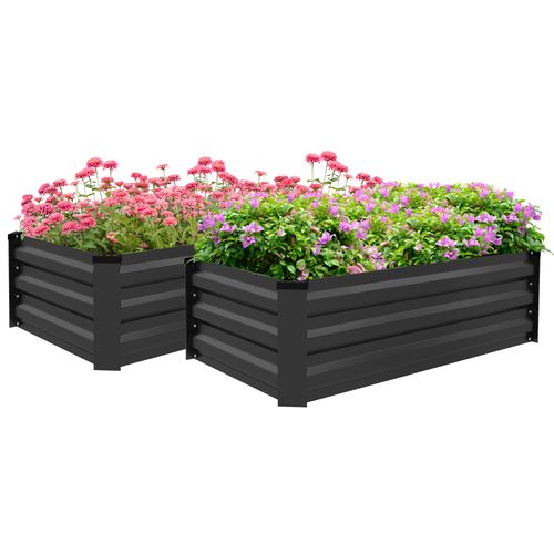Outsunny Set of 2 Galvanised Raised Garden Bed for Flowers, Herbs and Vegetables - Home Symphony