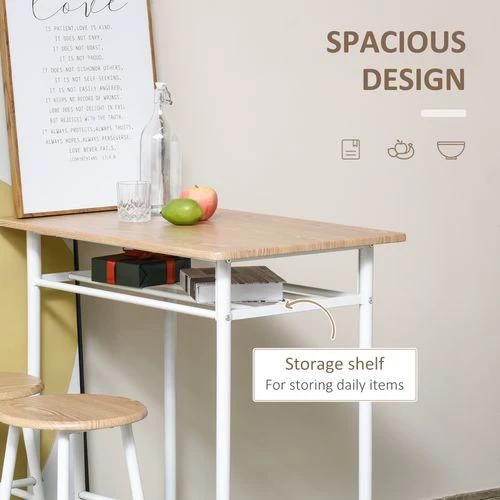 HOMCOM 3Pc Bar Height Dining Furniture SetWhite and Oak 3-Piece Kitchen - Dining Set