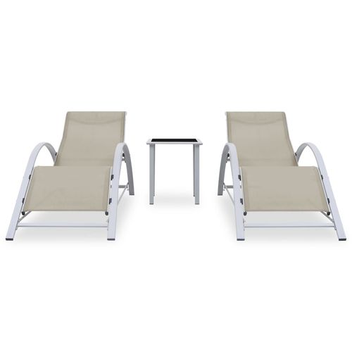 Sun Loungers 2 pcs with Table Aluminium Cream - Home Symphony