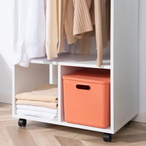 Open Wardrobe Clothes Rail Bedroom Clothes Storage w/ Hanging Rod Shelves White - Home Symphony