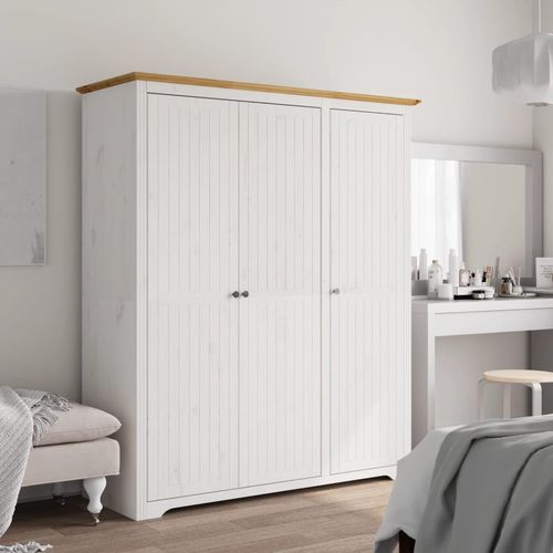 vidaXL Wardrobe BODO White and Brown 151.5x52x176.5cm Solid Wood Pine - Home Symphony