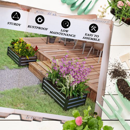 Outsunny Set of 2 Galvanised Raised Garden Bed for Flowers, Herbs and Vegetables - Home Symphony