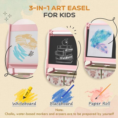 AIYAPLAY Kids Easel with Paper Roll, Blackboard, Whiteboard, Storage, Pink - Home Symphony