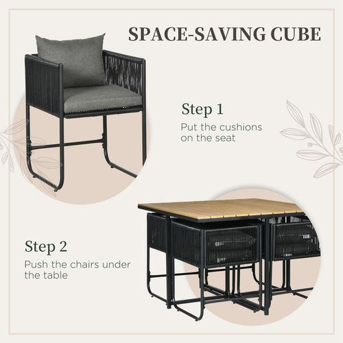 5-PC Rattan Dining Set, 4-seater Rattan Cube Dining Sets w/ Space-saving Design - Home Symphony