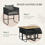 Outsunny 5-PC Rattan Dining Set, 4-seater Rattan Cube Dining Sets w/ Space-saving Design - Garden Set