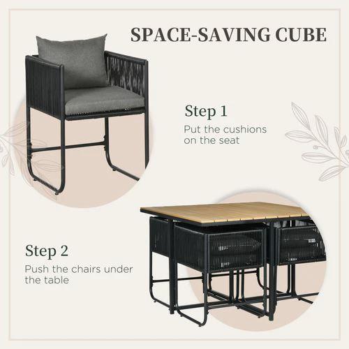 Outsunny 5-PC Rattan Dining Set, 4-seater Rattan Cube Dining Sets w/ Space-saving Design - Garden Set