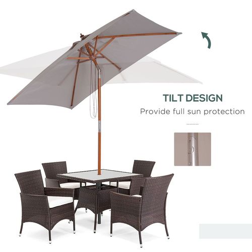 Wooden Patio Umbrella Market Parasol Outdoor Sunshade Grey Outsunny - Home Symphony