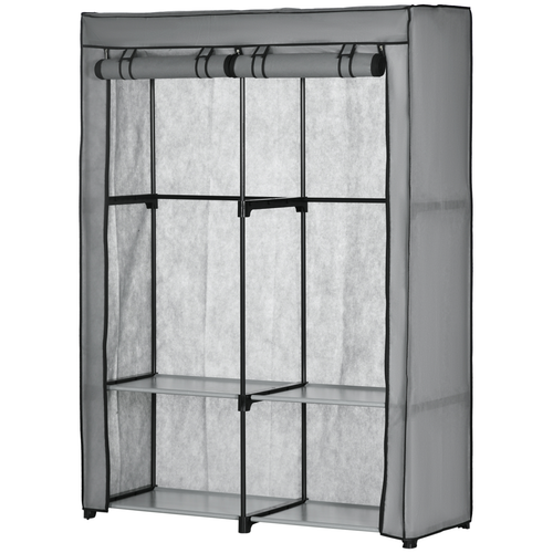 Durable Portable Fabric Wardrobe 170x118x49 cm with 4 Shelves and 2 Hanging Rails for Easy Storage and Organization - Home Symphony