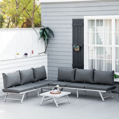 3Pc Garden Seating Set w/ Convertible Sofa Lounge Table Grey Coffee - Home Symphony
