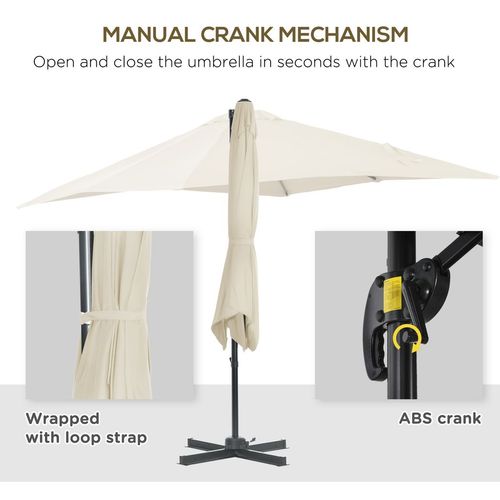 Square Cantilever Roma Parasol 360 Rotation w/ Hand Crank, Cream White - Home Symphony