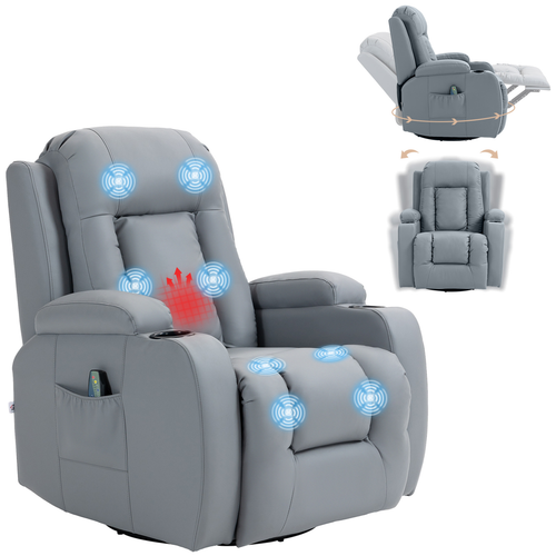 HOMCOM Manual Recliner Chair with 8 Massage Functions and Heat for Ultimate Relaxation in Light Grey - Home Symphony