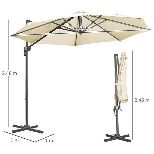 3 x 3(m) Cantilever Parasol Garden Umbrella with Cross Base White - Home Symphony