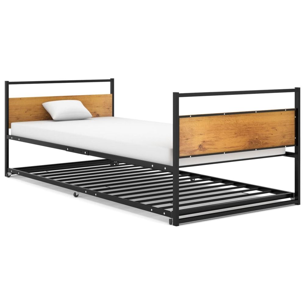 Pull-out Bed Frame vidaXL Black Metal 90x200 cm - Bed Frames from vidaXL