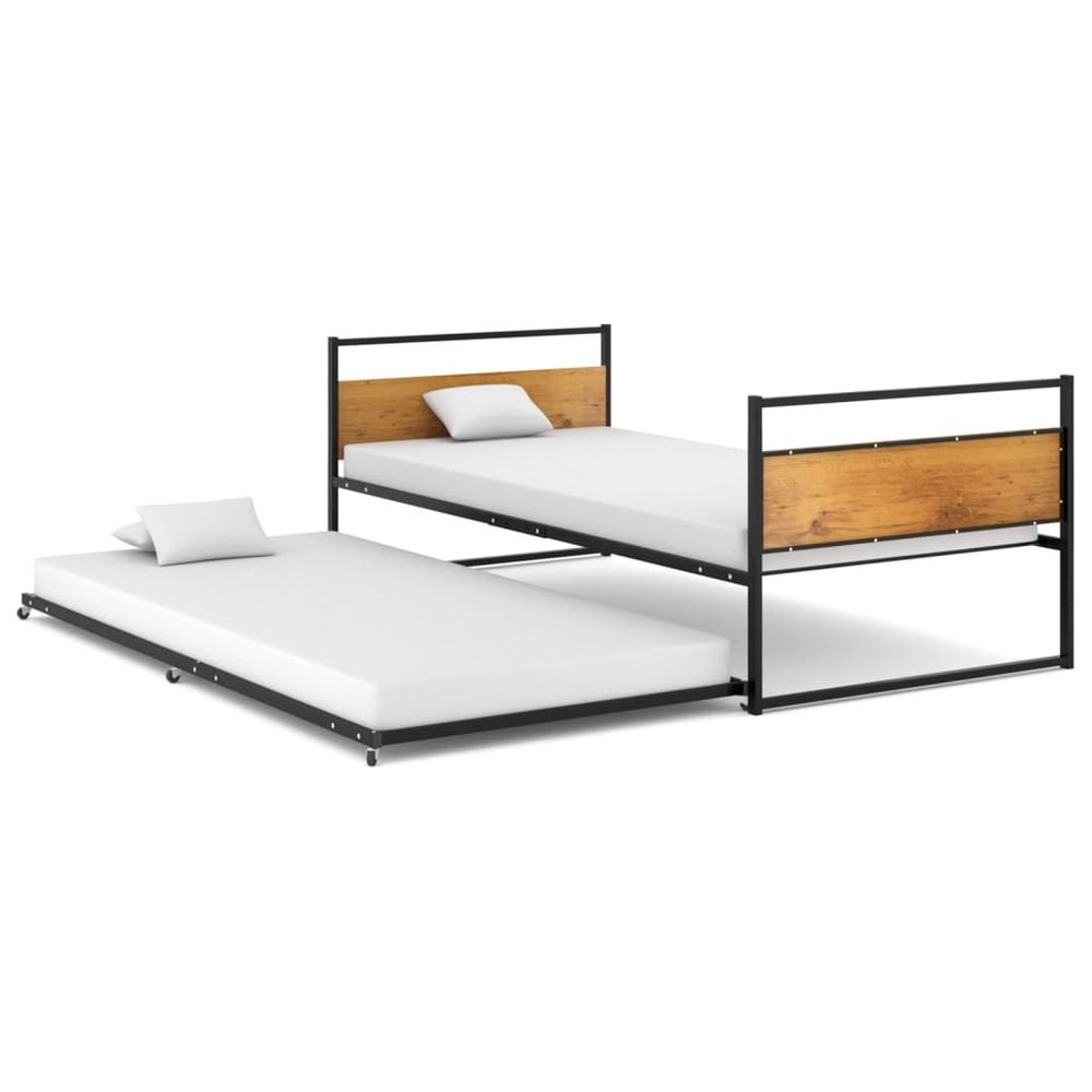 Pull-out Bed Frame vidaXL Black Metal 90x200 cm - Bed Frames from vidaXL