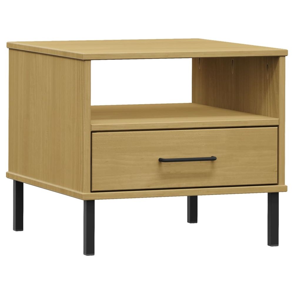 Bedside Table with Metal Legs Brown vidaXL Solid Wood Pine OSLO - Bedside Table from vidaXL