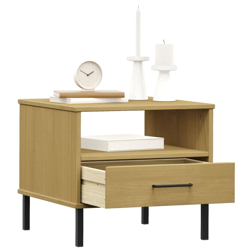 Bedside Table with Metal Legs Brown vidaXL Solid Wood Pine OSLO - Bedside Table from vidaXL