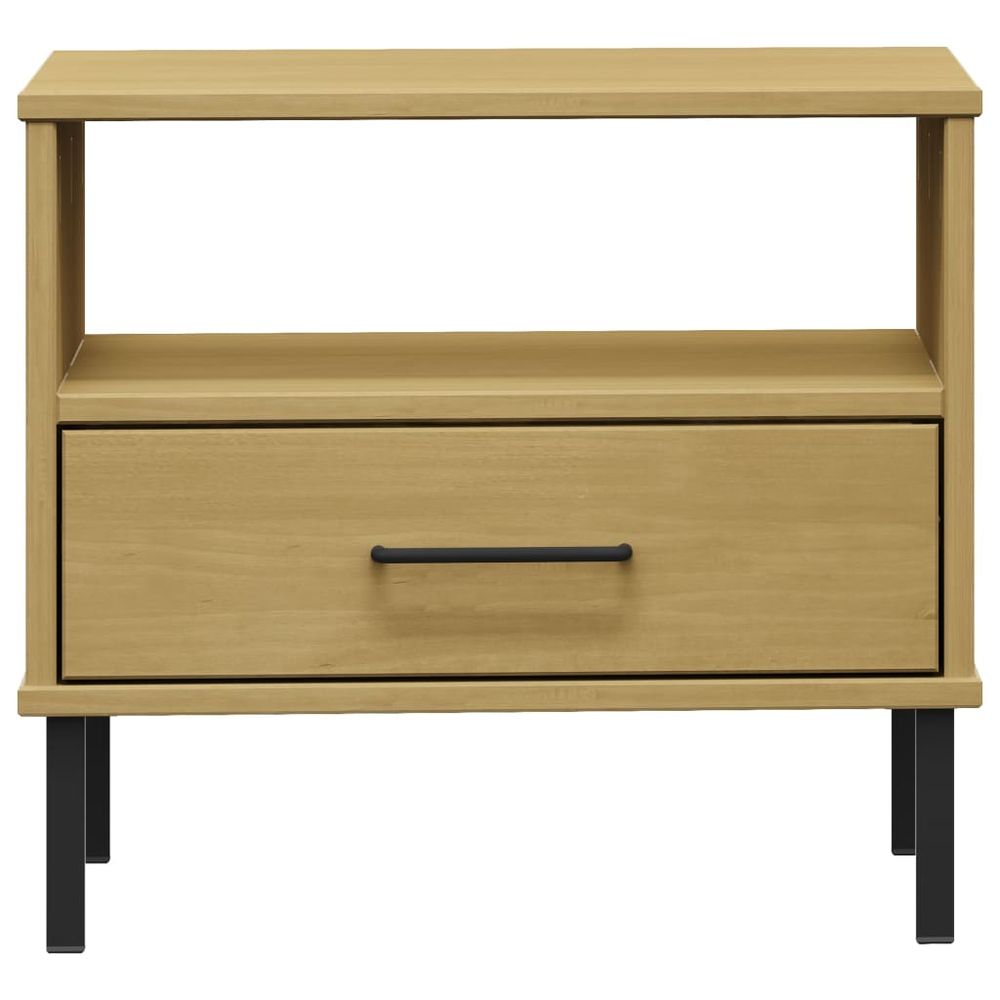 Bedside Table with Metal Legs Brown vidaXL Solid Wood Pine OSLO - Bedside Table from vidaXL