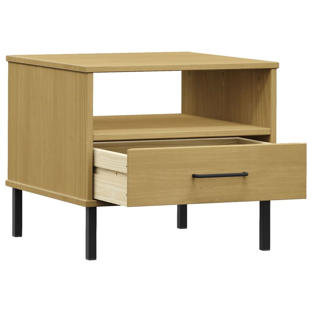 Bedside Table with Metal Legs Brown vidaXL Solid Wood Pine OSLO - Bedside Table from vidaXL