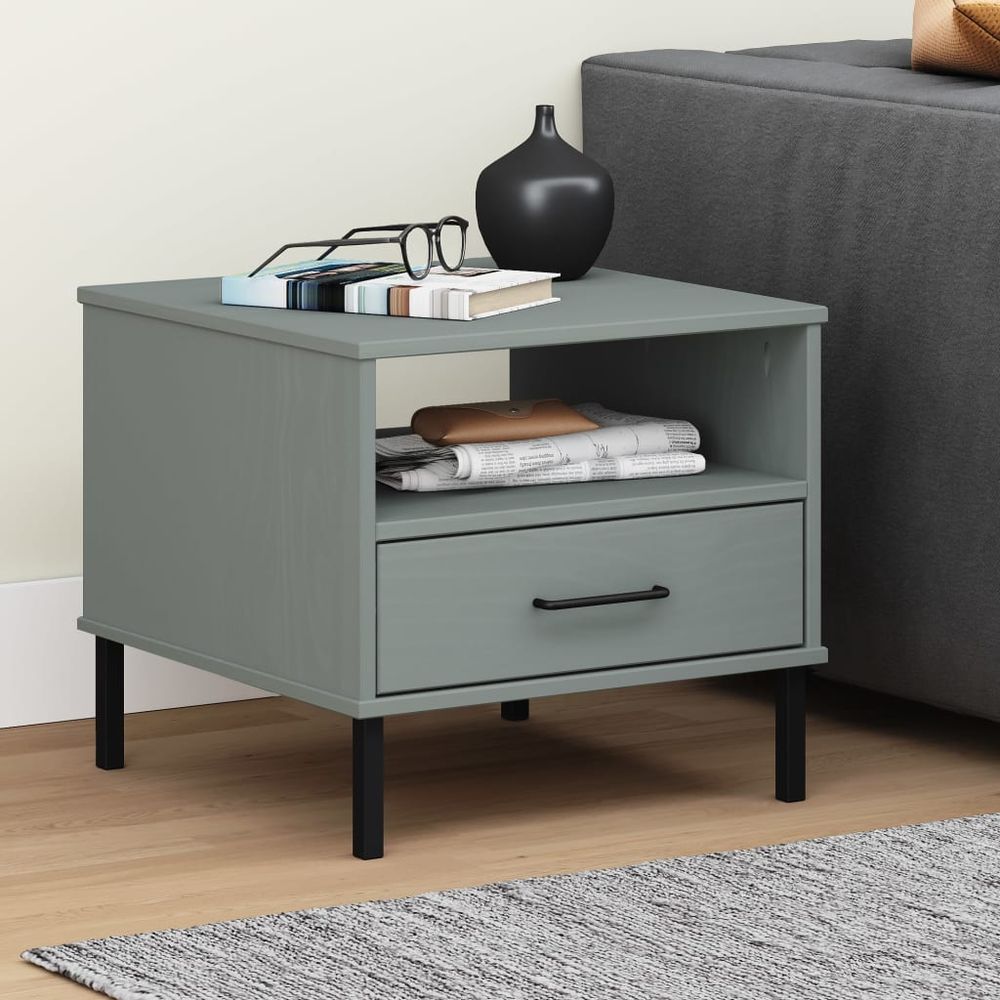 Bedside Table with Metal Legs Brown vidaXL Solid Wood Pine OSLO - Bedside Table from vidaXL