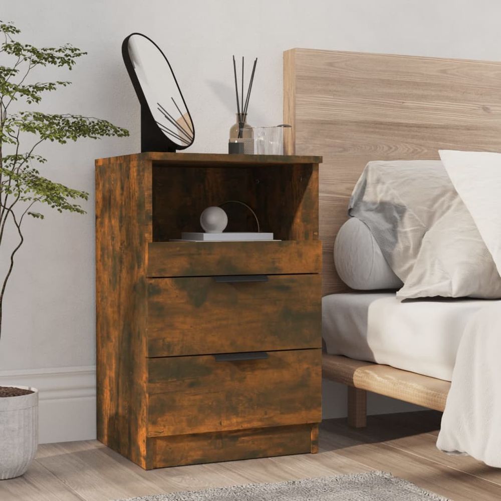 Bedside Cabinet Smoked Oak Engineered Wood vidaXL - Bedside Table from vidaXL