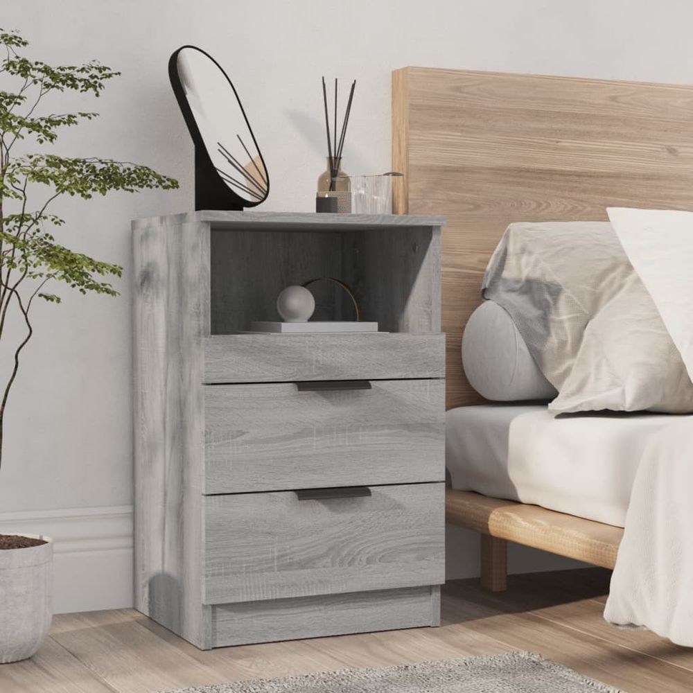 Bedside Cabinet Smoked Oak Engineered Wood vidaXL - Bedside Table from vidaXL