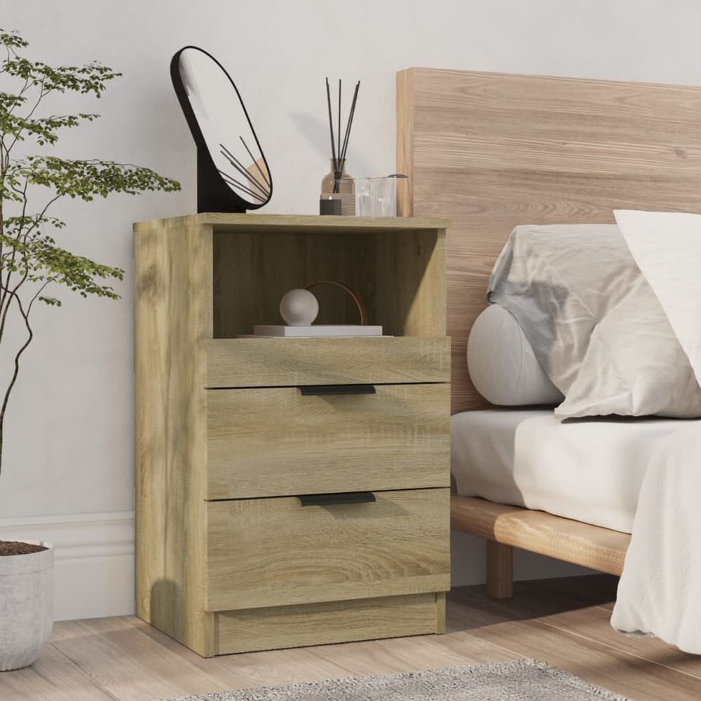 Bedside Cabinet Smoked Oak Engineered Wood vidaXL - Bedside Table from vidaXL