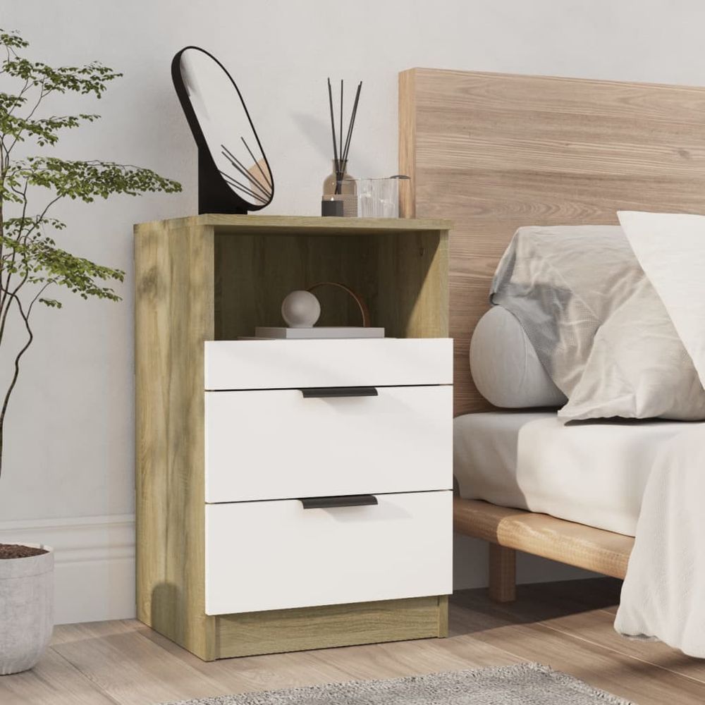 Bedside Cabinet Smoked Oak Engineered Wood vidaXL - Bedside Table from vidaXL