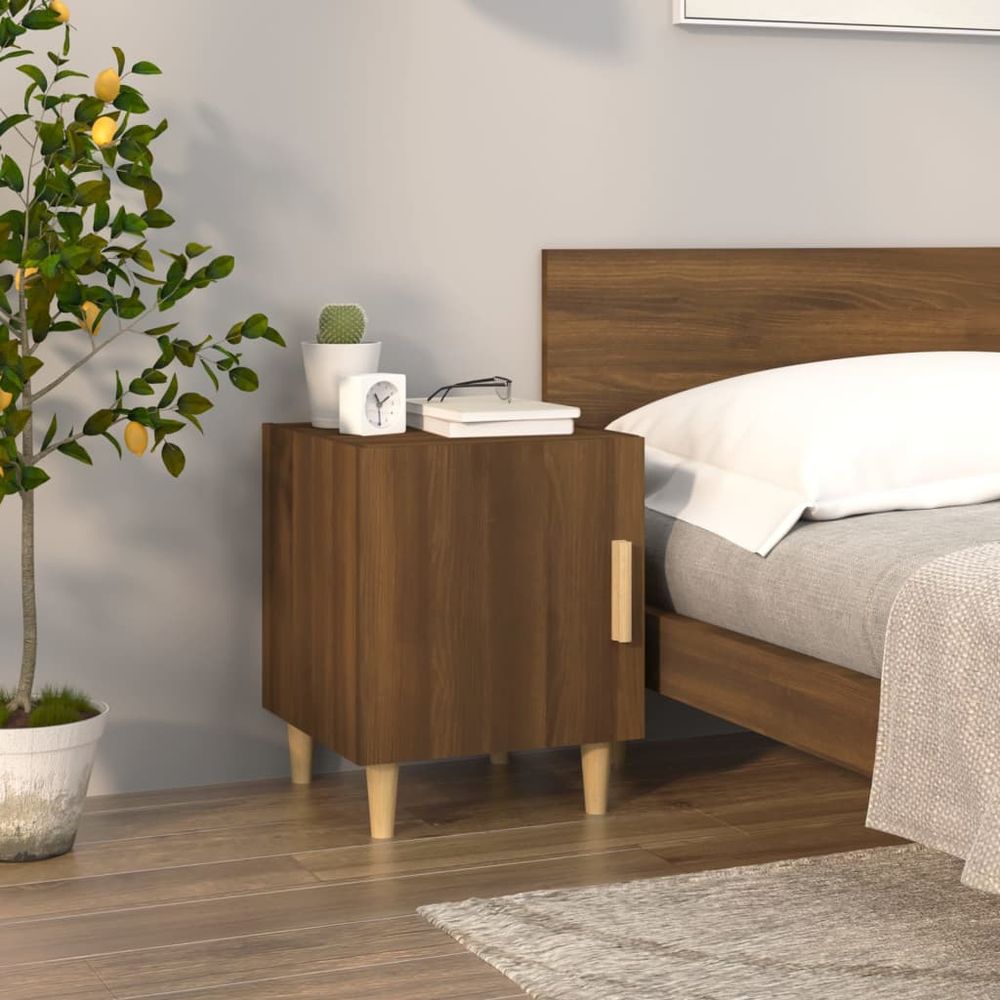 Bedside Cabinet Smoked Oak Engineered Wood vidaXL - Bedside Table from vidaXL
