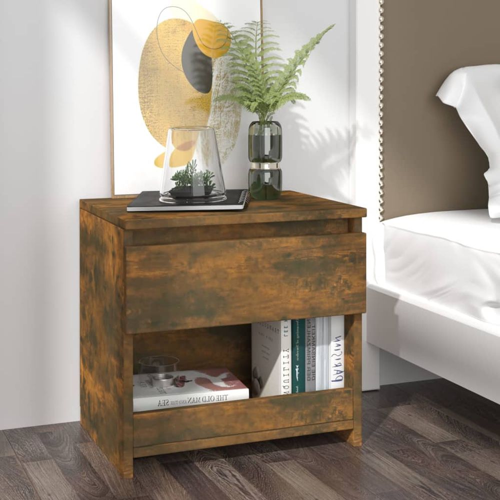 Bedside Cabinet Smoked Oak 40x30x39 cm vidaXL Engineered Wood - Bedside Table from vidaXL