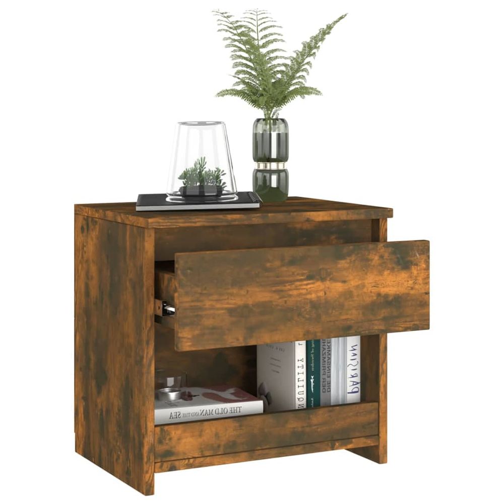 Bedside Cabinet Smoked Oak 40x30x39 cm vidaXL Engineered Wood - Bedside Table from vidaXL