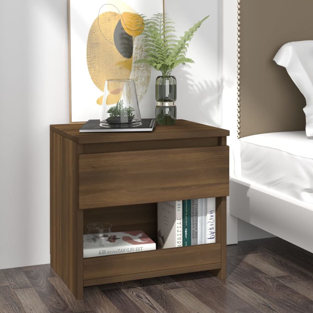 Bedside Cabinet Smoked Oak 40x30x39 cm vidaXL Engineered Wood - Bedside Table from vidaXL