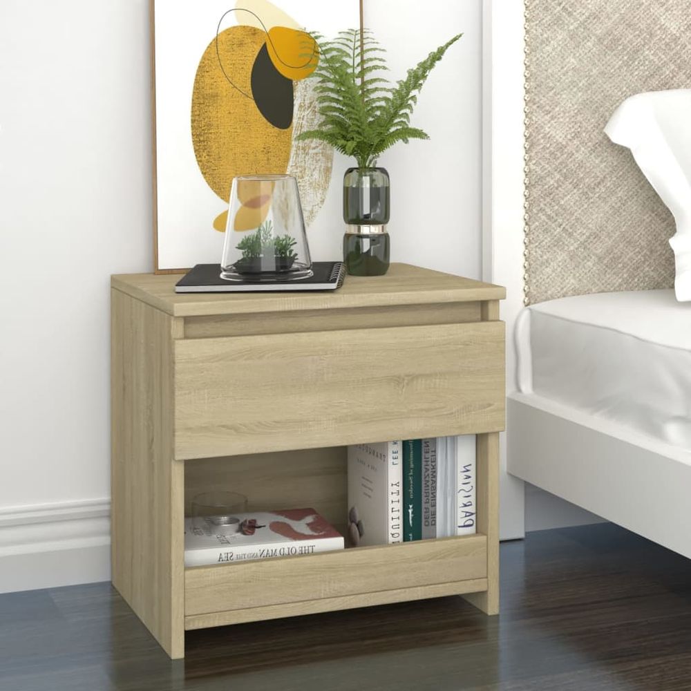 Bedside Cabinet Smoked Oak 40x30x39 cm vidaXL Engineered Wood - Bedside Table from vidaXL