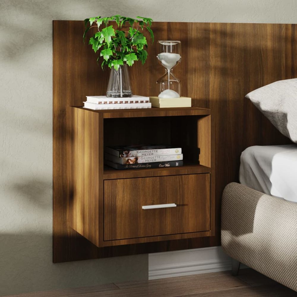 Wall-mounted Bedside Cabinet Smoked Oak - Bedside Table from vidaXL
