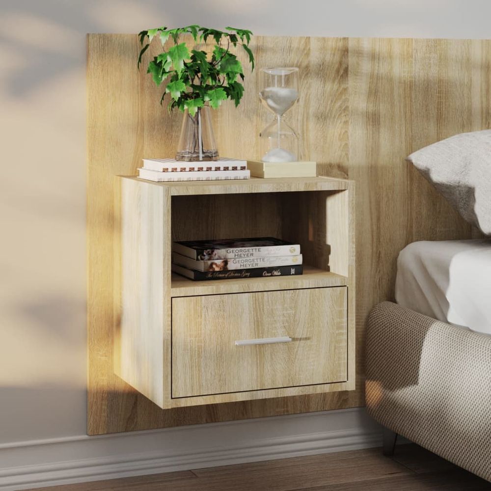 Wall-mounted Bedside Cabinet Smoked Oak - Bedside Table from vidaXL