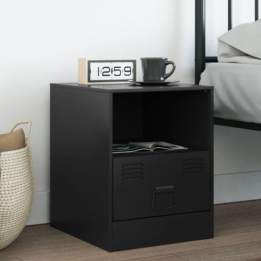 Bedside Cabinet Black 34.5x39x44 cm vidaXL Steel - Bedside Table from vidaXL
