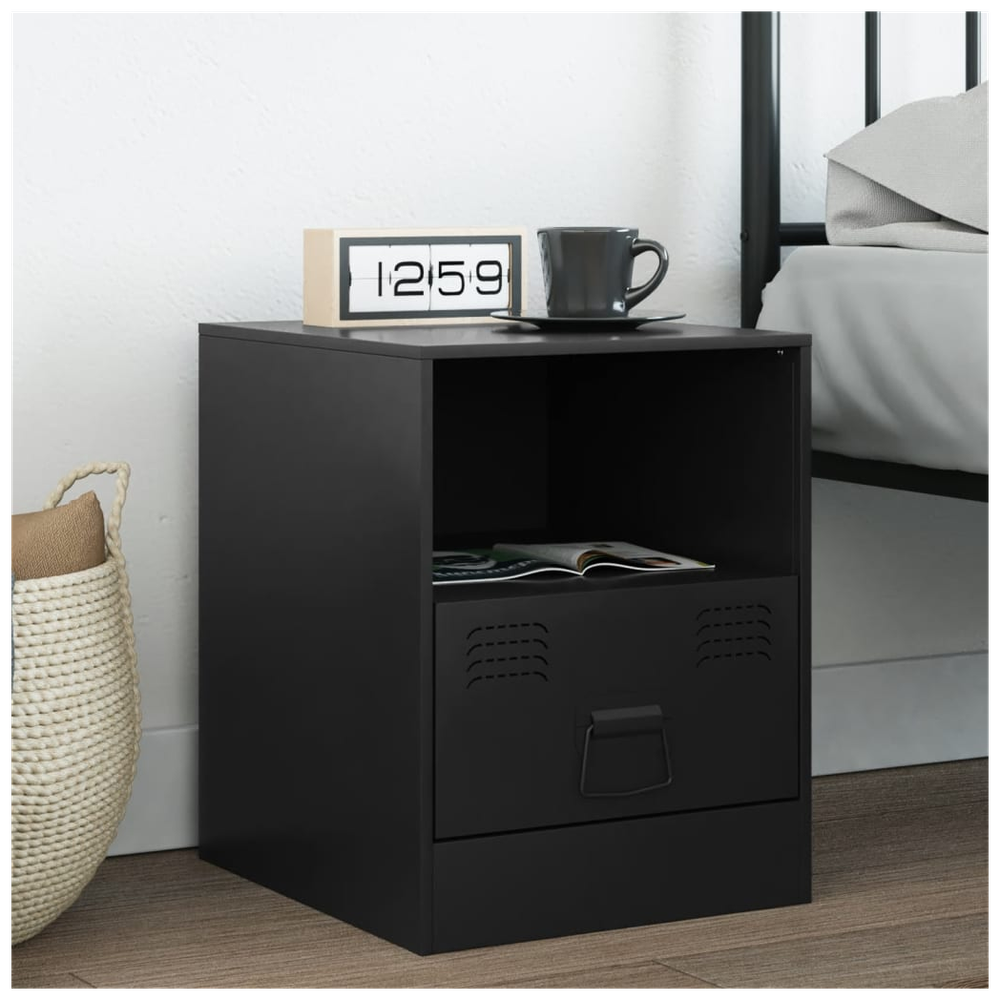 Bedside Cabinet Black 34.5x39x44 cm vidaXL Steel by vidaXL