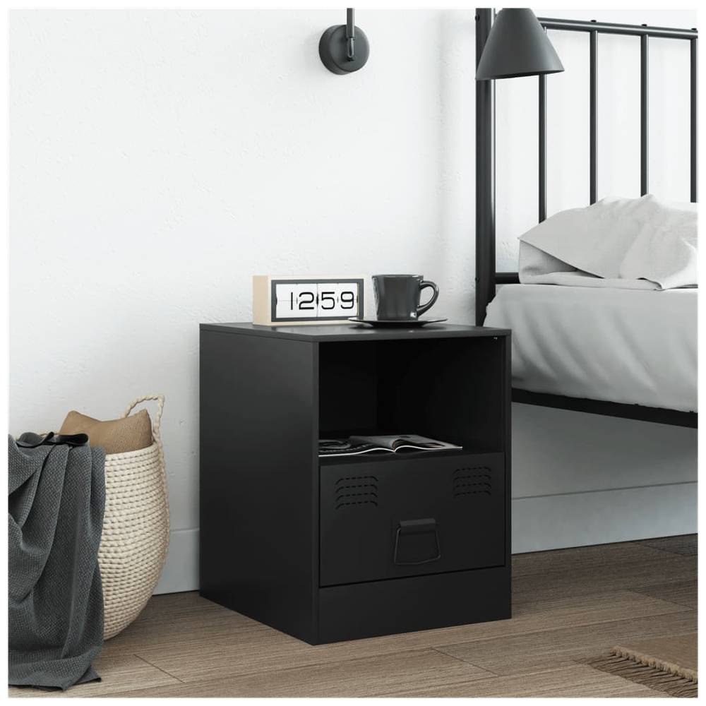 Bedside Cabinet Black 34.5x39x44 cm vidaXL Steel - Bedside Table from vidaXL