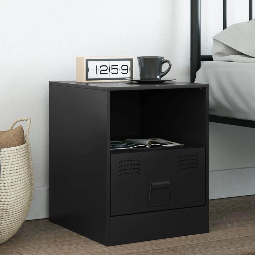 Bedside Cabinet Black 34.5x39x44 cm vidaXL Steel by vidaXL