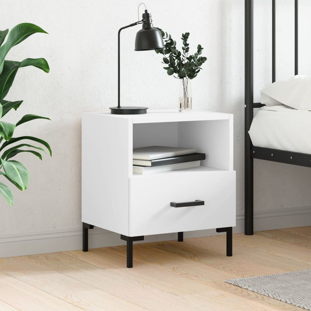 Bedside Cabinet White 40x35x47.5 cm vidaXL Engineered Wood - Bedside Table from vidaXL