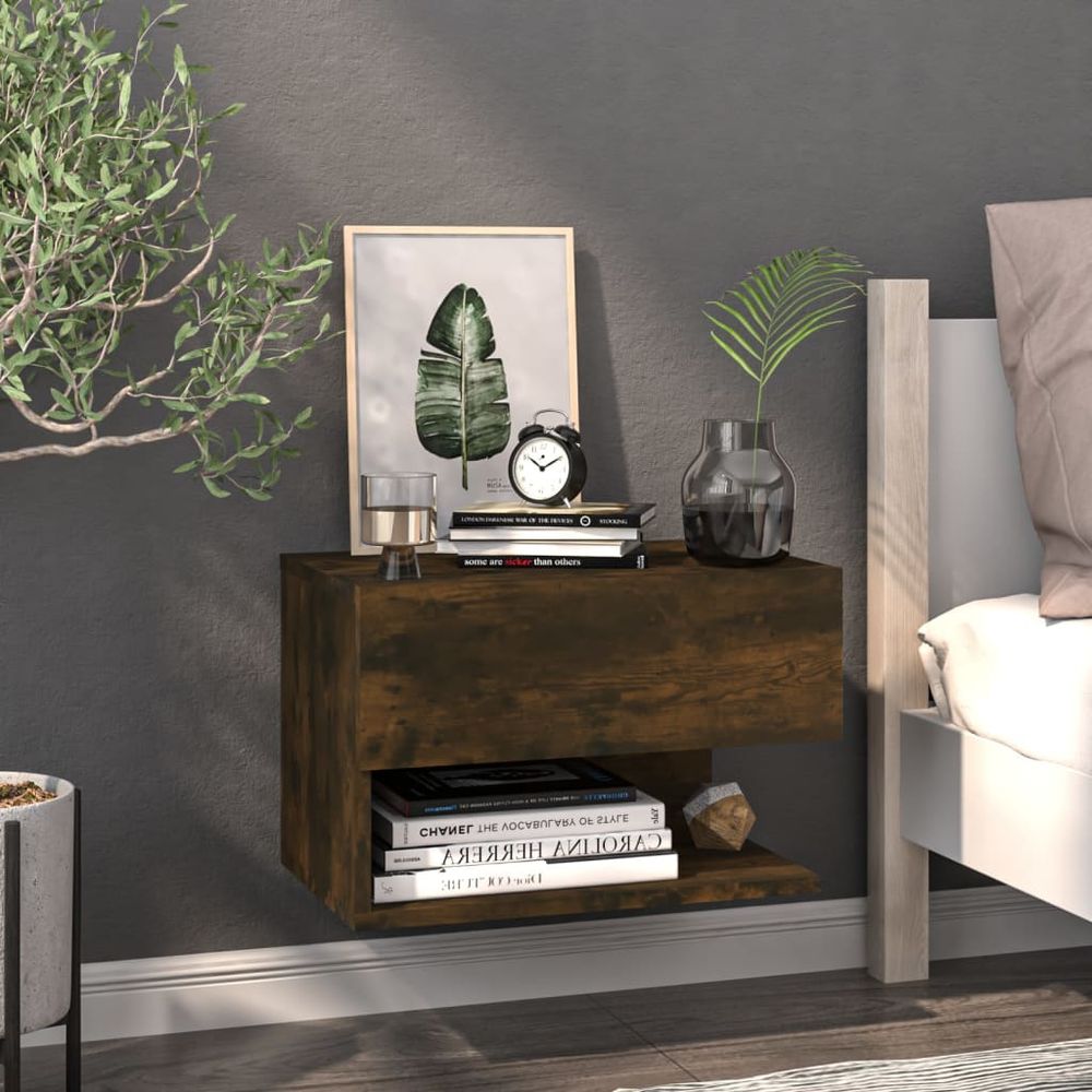 Wall-mounted Bedside Cabinet Smoked Oak - Bedside Table from vidaXL