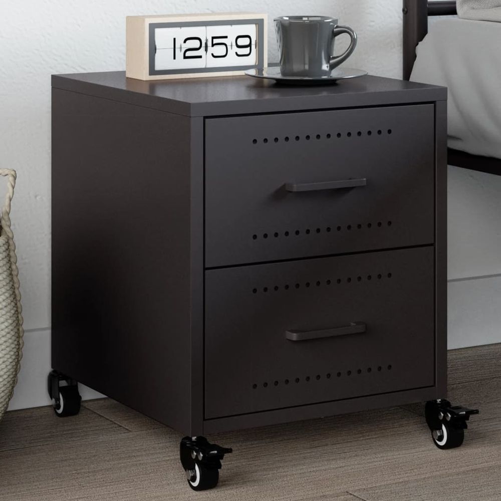 Bedside Cabinet Black 36x39x43.5 cm vidaXL Steel - Bedside Table from vidaXL